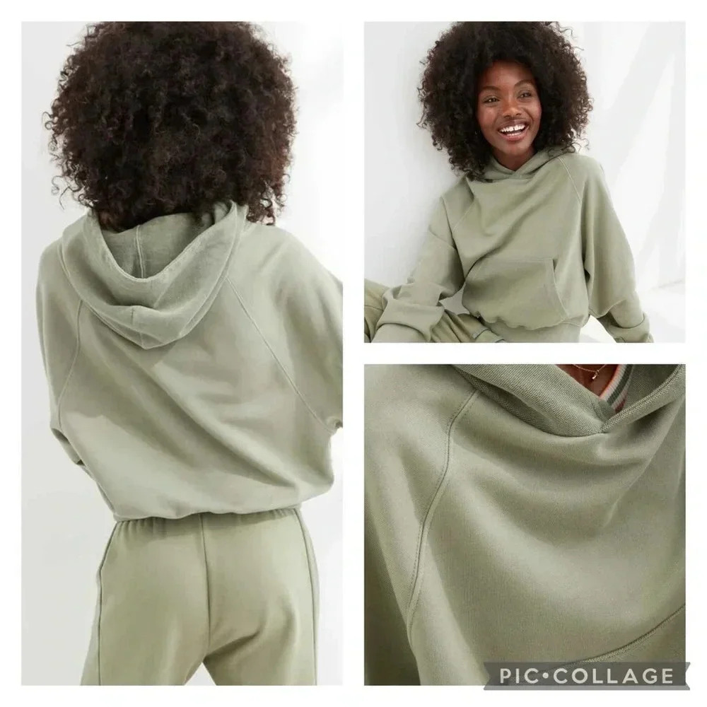 Aerie American Eagle Inside Out Cropped Heavyweight Cotton Hoodie Women’s medium